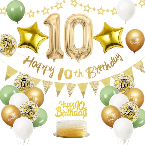 10. Geburtstag Deko Salbeigrüne, Luftballon Deko 10. Geburtstag Frau Mann, Geburtstagsdeko 10 Jahr, Gold Folienballon 10, Grün Weiß Gold Luftballons 10 Jahr mit Banner Tortendeko für Party Dekoration 10. Geburtstag Deko Salbeigrüne, Luftballon Deko 10. Geburtstag Frau Mann, Geburtstagsdeko 10 Jahr, Gold Folienballon 10, Grün Weiß Gold Luftballons 10 Jahr mit Banner Tortendeko für Party Dekoration von VUCDXOP