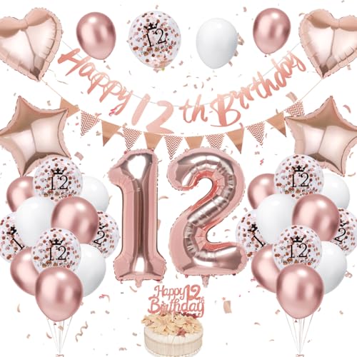 12. Geburtstag Deko Roségold, Luftballon Deko 12. Geburtstag Junge Mädchen, Geburtstagsdeko 12 Jahr, Roségold Weiß Luftballons 12 Geburtstag mit Banner Geburtstag Tortendeko für Geburtstag Dekoration 12. Geburtstag Deko Roségold, Luftballon Deko 12. Geburtstag Junge Mädchen, Geburtstagsdeko 12 Jahr, Roségold Weiß Luftballons 12 Geburtstag mit Banner Geburtstag Tortendeko für Geburtstag Dekoration von VUCDXOP