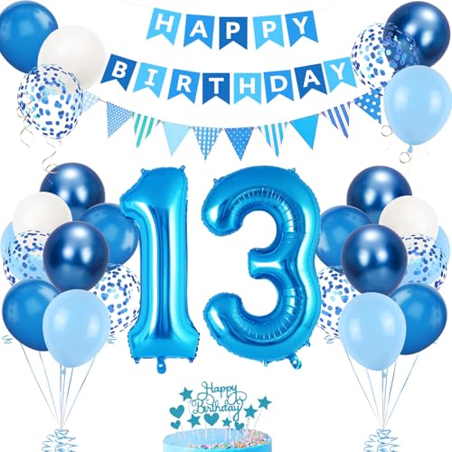 13. Geburtstag Deko Blau - Luftballon, Tortendeko, Zahl 13 Luftballons für Mädchen 31 Jahre - Party Deko Set Blau Weiß 13. Geburtstag Deko Blau - Luftballon, Tortendeko, Zahl 13 Luftballons für Mädchen 31 Jahre - Party Deko Set Blau Weiß von VUCDXOP