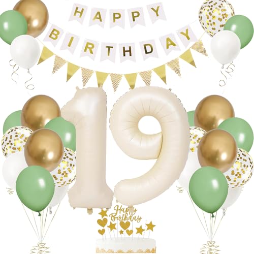 19. Geburtstag Deko Beige, Luftballon Creme, Weiß, Folienballon 19, Mädchen 19 Jahre Deko Sandweiß, Zahl 19 Helium Ballons Salbeigrün Weiß für Party 19. Geburtstag Deko Beige, Luftballon Creme, Weiß, Folienballon 19, Mädchen 19 Jahre Deko Sandweiß, Zahl 19 Helium Ballons Salbeigrün Weiß für Party von VUCDXOP