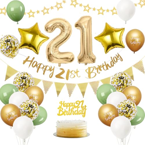 21. Geburtstag Deko Salbeigrüne, Luftballon Deko 21. Geburtstag Frau Mann, Geburtstagsdeko 21 Jahr, Gold Folienballon 21, Grün Weiß Gold Luftballons 21 Jahr mit Banner Tortendeko für Party Dekoration 21. Geburtstag Deko Salbeigrüne, Luftballon Deko 21. Geburtstag Frau Mann, Geburtstagsdeko 21 Jahr, Gold Folienballon 21, Grün Weiß Gold Luftballons 21 Jahr mit Banner Tortendeko für Party Dekoration von VUCDXOP