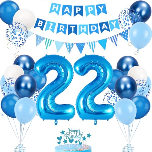 22. Geburtstag Deko Blau - Luftballons, Tortendeko, Party Deko für Mädchen 22 Jahre - Zahl 22 Ballons in Blau Weiß 22. Geburtstag Deko Blau - Luftballons, Tortendeko, Party Deko für Mädchen 22 Jahre - Zahl 22 Ballons in Blau Weiß von VUCDXOP