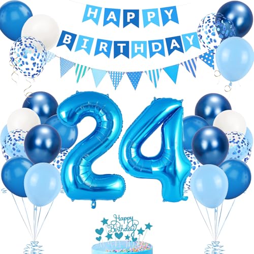 24. Geburtstag Deko Blau, Luftballon 24. Blaue, Geburtstagsdeko 42 Jahr, Junge 42 jahre Luftballon deko Blau, Zahl 24 Helium Luftballons Tortendeko Blau Weiß Ballons für Geburtstag Party Deko von VUCDXOP