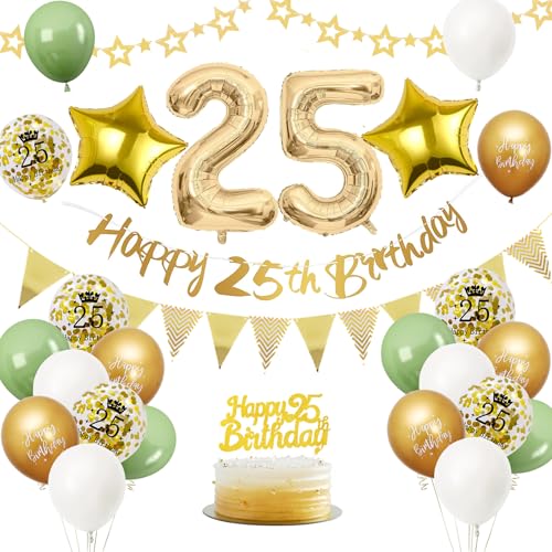 25. Geburtstag Deko Salbeigrüne, Luftballon Deko 25. Geburtstag Frau Mann, Geburtstagsdeko 25 Jahr, Gold Folienballon 25, Grün Weiß Gold Luftballons 25 Jahr mit Banner Tortendeko für Party Dekoration 25. Geburtstag Deko Salbeigrüne, Luftballon Deko 25. Geburtstag Frau Mann, Geburtstagsdeko 25 Jahr, Gold Folienballon 25, Grün Weiß Gold Luftballons 25 Jahr mit Banner Tortendeko für Party Dekoration von VUCDXOP