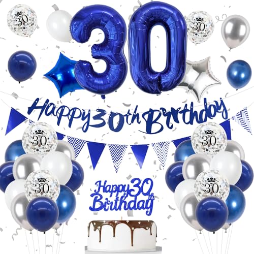 30. Geburtstag Deko Nacht Blau, Luftballon Deko 30. Geburtstag Frau Mann, Geburtstagsdeko 30 Jahr, Blau Folienballon 30, Blaus Silber Luftballons 30 Jahr mit Banner Topper für Party Dekoration 30. Geburtstag Deko Nacht Blau, Luftballon Deko 30. Geburtstag Frau Mann, Geburtstagsdeko 30 Jahr, Blau Folienballon 30, Blaus Silber Luftballons 30 Jahr mit Banner Topper für Party Dekoration von VUCDXOP