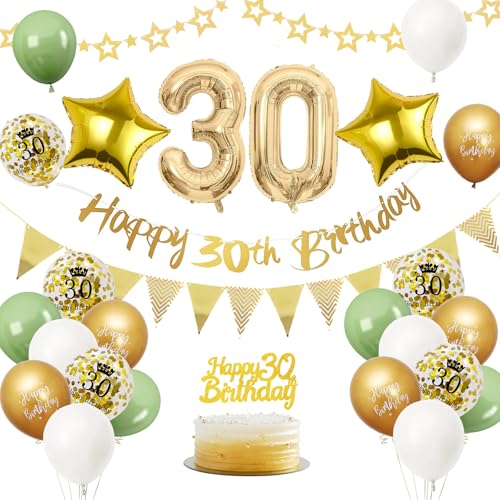 30. Geburtstag Deko Salbeigrüne, Luftballon Deko 30. Geburtstag Frau Mann, Geburtstagsdeko 30 Jahr, Gold Folienballon 30, Grün Weiß Gold Luftballons 30 Jahr mit Banner Tortendeko für Party Dekoration 30. Geburtstag Deko Salbeigrüne, Luftballon Deko 30. Geburtstag Frau Mann, Geburtstagsdeko 30 Jahr, Gold Folienballon 30, Grün Weiß Gold Luftballons 30 Jahr mit Banner Tortendeko für Party Dekoration von VUCDXOP