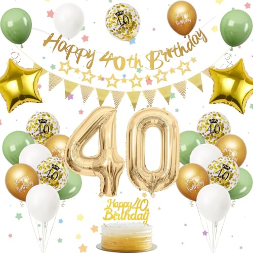 40. Geburtstag Deko Salbeigrüne, Luftballon Deko 40. Geburtstag Frau Mann, Geburtstagsdeko 40 Jahr, Gold Folienballon 40, Grün Weiß Gold Luftballons 40 Jahr mit Banner Tortendeko für Party Dekoration 40. Geburtstag Deko Salbeigrüne, Luftballon Deko 40. Geburtstag Frau Mann, Geburtstagsdeko 40 Jahr, Gold Folienballon 40, Grün Weiß Gold Luftballons 40 Jahr mit Banner Tortendeko für Party Dekoration von VUCDXOP