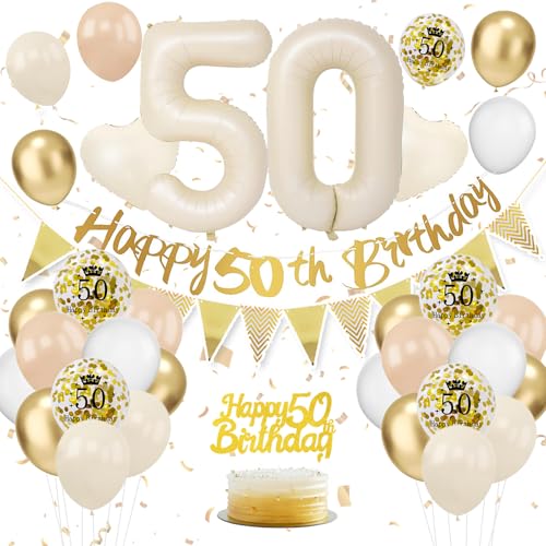 50. Geburtstag Deko Beige, Luftballon Deko 50. Geburtstag Damen Frauen, Geburtstagsdeko 50 Jahr, Beige Weiß Gold Luftballons 50 Geburtstag mit Banner Geburtstag Tortendeko für Geburtstag Dekoration 50. Geburtstag Deko Beige, Luftballon Deko 50. Geburtstag Damen Frauen, Geburtstagsdeko 50 Jahr, Beige Weiß Gold Luftballons 50 Geburtstag mit Banner Geburtstag Tortendeko für Geburtstag Dekoration von VUCDXOP