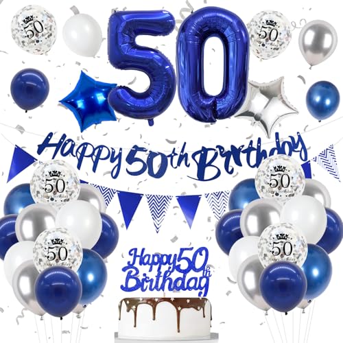 50. Geburtstag Deko Nacht Blau, Luftballon Deko 50. Geburtstag Frau Mann, Geburtstagsdeko 50 Jahr, Folienballon 50, Nacht Blau Silber Weiß Luftballons 50 Jahr mit Banner Topper für Party Dekoration 50. Geburtstag Deko Nacht Blau, Luftballon Deko 50. Geburtstag Frau Mann, Geburtstagsdeko 50 Jahr, Folienballon 50, Nacht Blau Silber Weiß Luftballons 50 Jahr mit Banner Topper für Party Dekoration von VUCDXOP