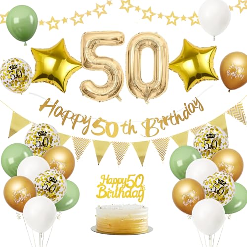 50. Geburtstag Deko Salbeigrüne, Luftballon Deko 50. Geburtstag Frau Mann, Geburtstagsdeko 50 Jahr, Gold Folienballon 50, Grün Weiß Gold Luftballons 50 Jahr mit Banner Tortendeko für Party Dekoration 50. Geburtstag Deko Salbeigrüne, Luftballon Deko 50. Geburtstag Frau Mann, Geburtstagsdeko 50 Jahr, Gold Folienballon 50, Grün Weiß Gold Luftballons 50 Jahr mit Banner Tortendeko für Party Dekoration von VUCDXOP