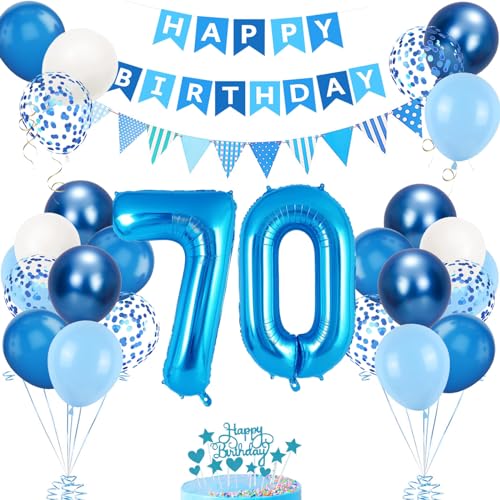 70. Geburtstag Deko Blau, Luftballon 70. Blaue, Geburtstagsdeko 70 Jahr, Junge 70 jahre Luftballon deko Blau, Zahl 70 Helium Luftballons Tortendeko Blau Weiß Ballons für Geburtstag Party Deko von VUCDXOP