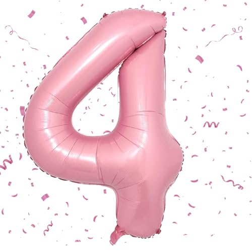Aufblasbarer Ballon in Form der Zahl 4, für Jungen und Mädchen, 101,6 cm, rosafarbener Zahlenballon für den 4. Geburtstag von Jungen und Mädchen, dekorativer Ballon Aufblasbarer Ballon in Form der Zahl 4, für Jungen und Mädchen, 101,6 cm, rosafarbener Zahlenballon für den 4. Geburtstag von Jungen und Mädchen, dekorativer Ballon von VUCDXOP