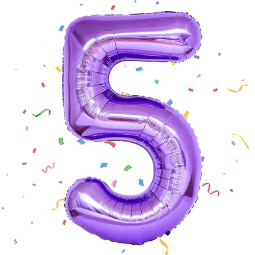 Aufblasbarer Ballon in Form der Zahl 5, für Jungen und Mädchen, lila, 101,6 cm, Zahlenballon für den 5. Geburtstag von Jungen und Mädchen, Dekoration Aufblasbarer Ballon in Form der Zahl 5, für Jungen und Mädchen, lila, 101,6 cm, Zahlenballon für den 5. Geburtstag von Jungen und Mädchen, Dekoration von VUCDXOP