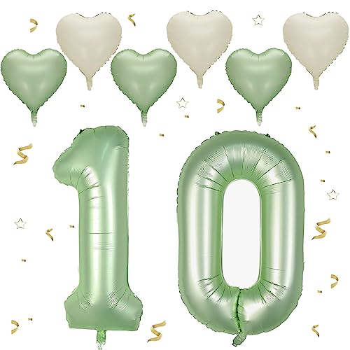 VUCDXOP Avocado Grün Luftballon 10, XXL Riesige Geburtstag Ballon 10, 40" - 101cm Ballon Zahl Deko Folienballon Zahlen 1 & 0, Geburtstagsdeko Jubiläum Party Deko, Fliegt mit Helium (Nummer 10) von VUCDXOP