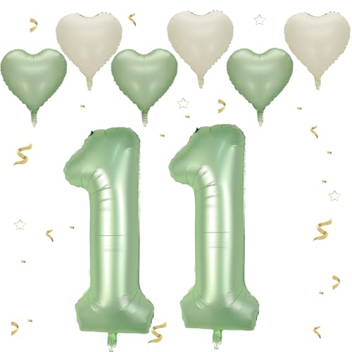 VUCDXOP Avocado Grün Luftballon 11, XXL Riesige Geburtstag Ballon 11, 40" - 111cm Ballon Zahl Deko Folienballon Zahlen 1, Geburtstagsdeko Jubiläum Party Deko, Fliegt mit Helium (Nummer 11) von VUCDXOP