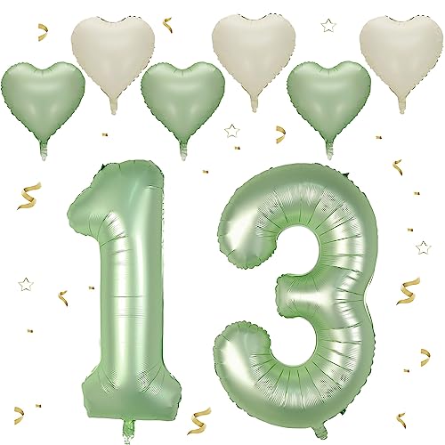 VUCDXOP Avocado Grün Luftballon 13, XXL Riesige Geburtstag Ballon 13, 40" - 101cm Ballon Zahl Deko Folienballon Zahlen 1 & 3, Geburtstagsdeko Jubiläum Party Deko, Fliegt mit Helium (Nummer 13/31) von VUCDXOP