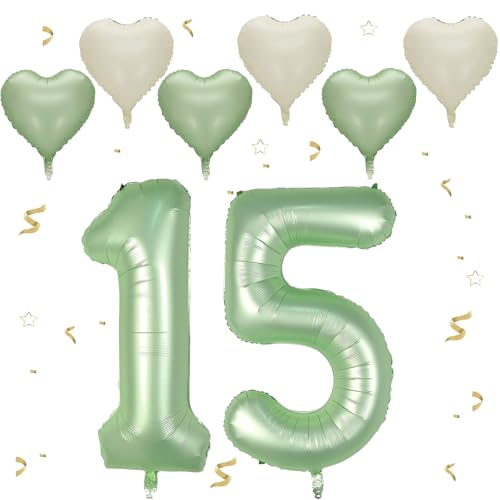 VUCDXOP Avocado Grün Luftballon 15, XXL Riesige Geburtstag Ballon 15, 40" - 101cm Ballon Zahl Deko Folienballon Zahlen 1 & 5, Geburtstagsdeko Jubiläum Party Deko, Fliegt mit Helium (Nummer 15/51) von VUCDXOP