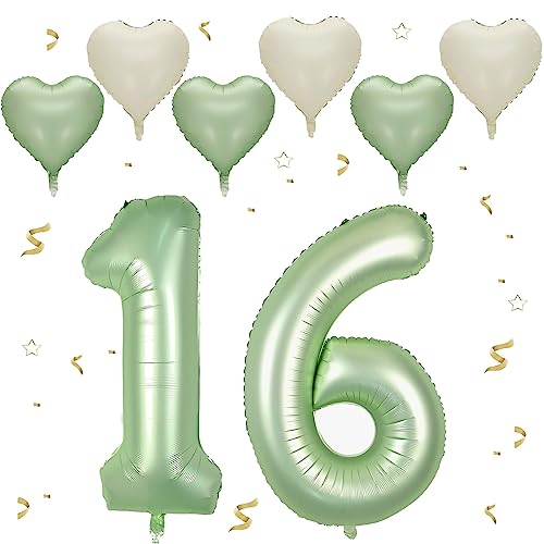 VUCDXOP Avocado Grün Luftballon 16, XXL Riesige Geburtstag Ballon 16, 40" - 101cm Ballon Zahl Deko Folienballon Zahlen 1 & 6, Geburtstagsdeko Jubiläum Party Deko, Fliegt mit Helium (Nummer 16/61) von VUCDXOP