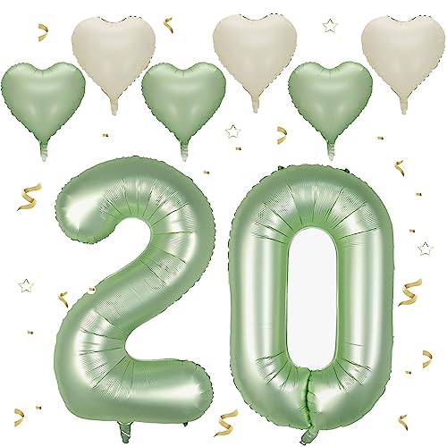 Avocado Grün Luftballon 20, XXL Riesige Geburtstag Ballon 20, 40" - 101cm Ballon Zahl Deko Folienballon Zahlen 0 & 2, Geburtstagsdeko Jubiläum Party Deko, Fliegt mit Helium (Nummer 20) von VUCDXOP