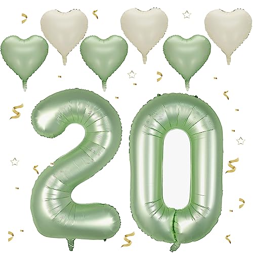 VUCDXOP Avocado Grün Luftballon 20, XXL Riesige Geburtstag Ballon 20, 40" - 101cm Ballon Zahl Deko Folienballon Zahlen 0 & 2, Geburtstagsdeko Jubiläum Party Deko, Fliegt mit Helium (Nummer 20) von VUCDXOP