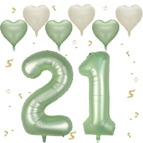 VUCDXOP Avocado Grün Luftballon 21, XXL Riesige Geburtstag Ballon 12, 40" - 101cm Ballon Zahl Deko Folienballon Zahlen 1 & 2, Geburtstagsdeko Jubiläum Party Deko, Fliegt mit Helium (Nummer 21/12) von VUCDXOP