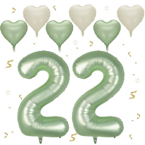 VUCDXOP Avocado Grün Luftballon 22, XXL Riesige Geburtstag Ballon 22, 40" - 101cm Ballon Zahl Deko Folienballon Zahlen 2, Geburtstagsdeko Jubiläum Party Deko, Fliegt mit Helium (Nummer 22) von VUCDXOP