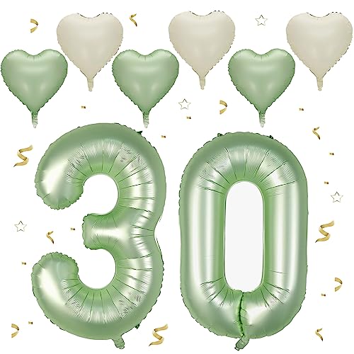 VUCDXOP Avocado Grün Luftballon 30, XXL Riesige Geburtstag Ballon 30, 40" - 101cm Ballon Zahl Deko Folienballon Zahlen 0 & 3, Geburtstagsdeko Jubiläum Party Deko, Fliegt mit Helium (Nummer 30) von VUCDXOP