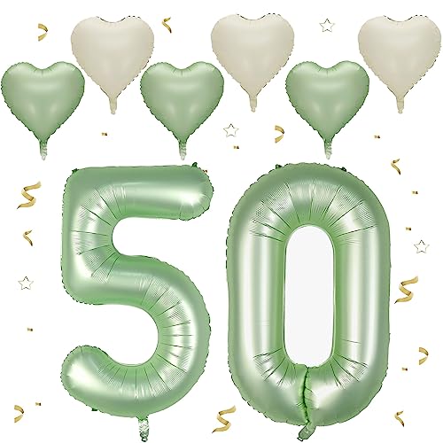 VUCDXOP Avocado Grün Luftballon 50, XXL Riesige Geburtstag Ballon 50, 40" - 101cm Ballon Zahl Deko Folienballon Zahlen 0 & 5, Geburtstagsdeko Jubiläum Party Deko, Fliegt mit Helium (Nummer 50) von VUCDXOP