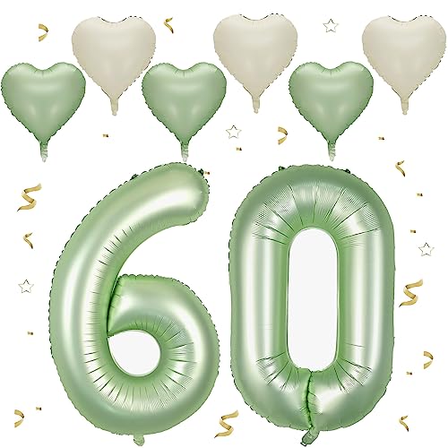 VUCDXOP Avocado Grün Luftballon 60, XXL Riesige Geburtstag Ballon 60, 40" - 101cm Ballon Zahl Deko Folienballon Zahlen 0 & 6, Geburtstagsdeko Jubiläum Party Deko, Fliegt mit Helium (Nummer 60) von VUCDXOP