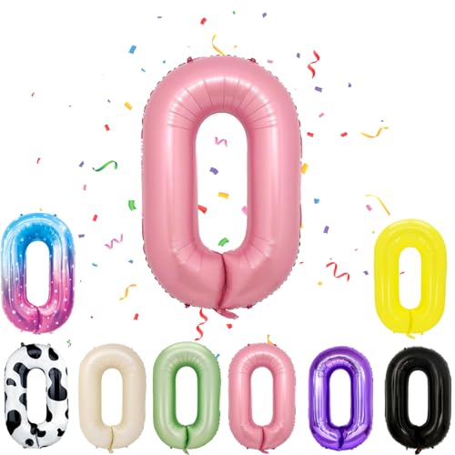 Ballon mit Zahl 0, rosa 0, Helium-Folienballons, 101,6 cm, Luftballons Zahl 0, digitale Luftballons für 0, Jungen, Mädchen, Geburtstag, Jahrestag, Waldthema, Party-Dekorationen von VUCDXOP