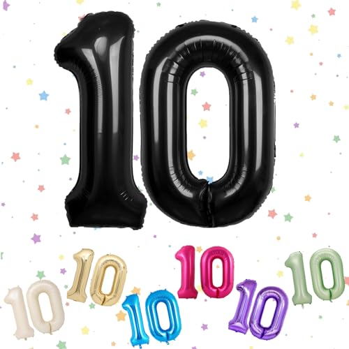 Ballon mit Zahl 10, 10 Zahlenballons, Helium-Folie, 101,6 cm, Luftballons Zahl 10, 10. Geburtstag, digitale Luftballons für 10. Geburtstag, Jahrestag, Party-Dekorationen von VUCDXOP
