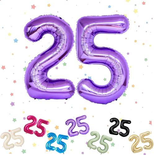 Ballon mit Zahl 25, lila 25 Zahlenballons, Helium-Folie, 101,6 cm, Luftballons Nummer 25, digitaler Ballon für 25. Geburtstag, Jahrestag, Party-Dekorationen von VUCDXOP