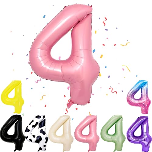 Ballon mit Zahl 4, Rosa, 4 Zahlenballons, Helium-Folie, 101,6 cm, Ballon Nummer 4, digitale Luftballons für 4. Geburtstag, Jahrestag, Motto-Party-Dekorationen von VUCDXOP