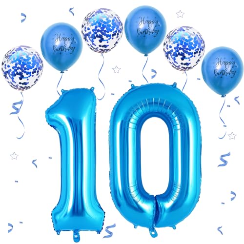 VUCDXOP Blau Luftballon 10, XXL Riesige Geburtstag Ballon 10, 40" - 101cm Ballon Zahl Deko Folienballon Zahlen 1 & 0, Geburtstagsdeko Jubiläum Party Deko, Fliegt mit Helium (Nummer 10) von VUCDXOP