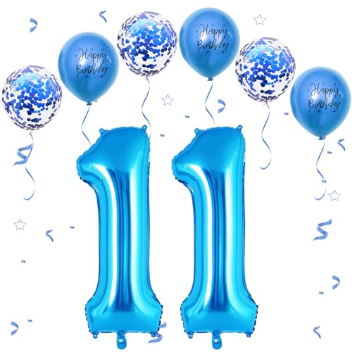 VUCDXOP Blau Luftballon 11, XXL Riesige Geburtstag Ballon 11, 40" - 111cm Ballon Zahl Deko Folienballon Zahlen 1, Geburtstagsdeko Jubiläum Party Deko, Fliegt mit Helium (Nummer 11) von VUCDXOP