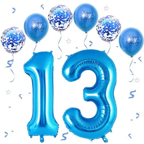 VUCDXOP Blau Luftballon 13, XXL Riesige Geburtstag Ballon 13, 40" - 101cm Ballon Zahl Deko Folienballon Zahlen 1 & 3, Geburtstagsdeko Jubiläum Party Deko, Fliegt mit Helium (Nummer 13/31) von VUCDXOP