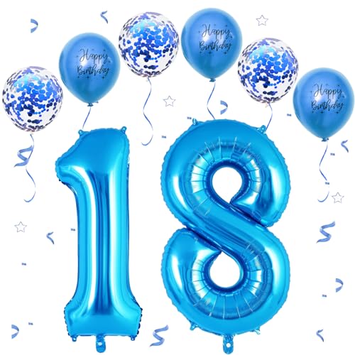 VUCDXOP Blau Luftballon 18, XXL Riesige Geburtstag Ballon 18, 40" - 101cm Ballon Zahl Deko Folienballon Zahlen 1 & 8, Geburtstagsdeko Jubiläum Party Deko, Fliegt mit Helium (Nummer 18/81) von VUCDXOP