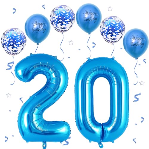 Blau Luftballon 20, XXL Riesige Geburtstag Ballon 20, 40" - 101cm Ballon Zahl Deko Folienballon Zahlen 0 & 2, Geburtstagsdeko Jubiläum Party Deko, Fliegt mit Helium (Nummer 20) von VUCDXOP