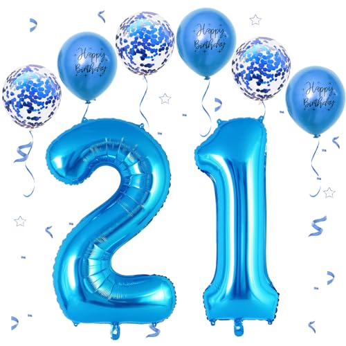 VUCDXOP Blau Luftballon 21, XXL Riesige Geburtstag Ballon 12, 40" - 101cm Ballon Zahl Deko Folienballon Zahlen 1 & 2, Geburtstagsdeko Jubiläum Party Deko, Fliegt mit Helium (Nummer 21/12) von VUCDXOP
