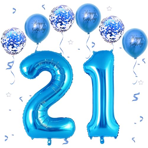 Blau Luftballon 21, XXL Riesige Geburtstag Ballon 12, 40" - 101cm Ballon Zahl Deko Folienballon Zahlen 1 & 2, Geburtstagsdeko Jubiläum Party Deko, Fliegt mit Helium (Nummer 21/12) von VUCDXOP