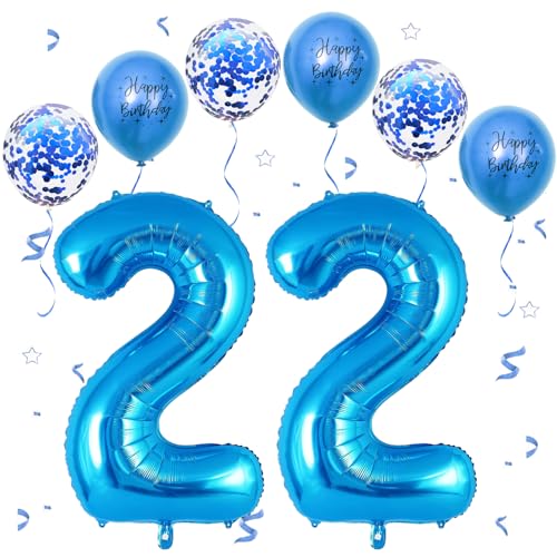 Blau Luftballon 22, XXL Riesige Geburtstag Ballon 22, 40" - 101cm Ballon Zahl Deko Folienballon Zahlen 2, Geburtstagsdeko Jubiläum Party Deko, Fliegt mit Helium (Nummer 22) von VUCDXOP