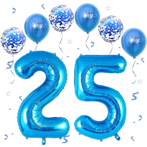 Blau Luftballon 25, XXL Riesige Geburtstag Ballon 25, 40" - 101cm Ballon Zahl Deko Folienballon Zahlen 2 & 5, Geburtstagsdeko Jubiläum Party Deko, Fliegt mit Helium (Nummer 25/52) von VUCDXOP