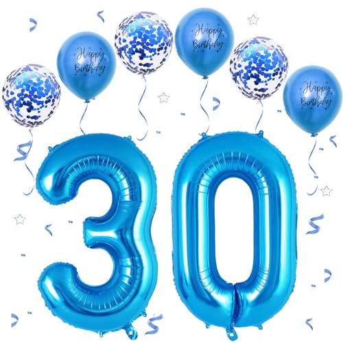 VUCDXOP Blau Luftballon 30, XXL Riesige Geburtstag Ballon 30, 40" - 101cm Ballon Zahl Deko Folienballon Zahlen 0 & 3, Geburtstagsdeko Jubiläum Party Deko, Fliegt mit Helium (Nummer 30) von VUCDXOP