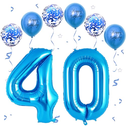 VUCDXOP Blau Luftballon 40, XXL Riesige Geburtstag Ballon 40, 40" - 101cm Ballon Zahl Deko Folienballon Zahlen 0 & 4, Geburtstagsdeko Jubiläum Party Deko, Fliegt mit Helium (Nummer 40) von VUCDXOP