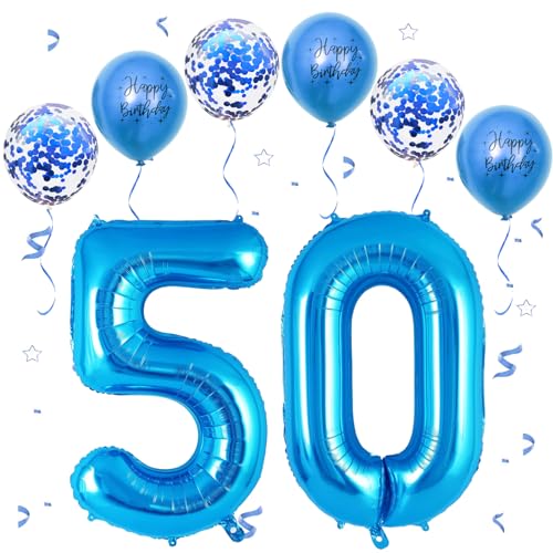 VUCDXOP Blau Luftballon 50, XXL Riesige Geburtstag Ballon 50, 40" - 101cm Ballon Zahl Deko Folienballon Zahlen 0 & 5, Geburtstagsdeko Jubiläum Party Deko, Fliegt mit Helium (Nummer 50) von VUCDXOP