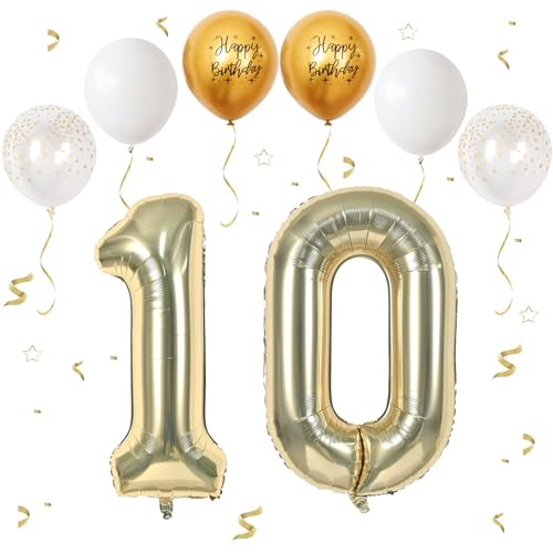 VUCDXOP Champagner Gold Luftballon 10, XXL Riesige Geburtstag Ballon 10, 40" - 101cm Ballon Zahl Deko Folienballon Zahlen 1 & 0, Geburtstagsdeko Jubiläum Party Deko, Fliegt mit Helium (Nummer 10) von VUCDXOP