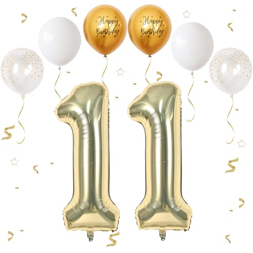 VUCDXOP Champagner Gold Luftballon 11, XXL Riesige Geburtstag Ballon 11, 40" - 111cm Ballon Zahl Deko Folienballon Zahlen 1, Geburtstagsdeko Jubiläum Party Deko, Fliegt mit Helium (Nummer 11) von VUCDXOP
