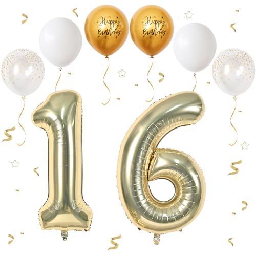 VUCDXOP Champagner Gold Luftballon 16, XXL Riesige Geburtstag Ballon 16, 40" - 101cm Ballon Zahl Deko Folienballon Zahlen 1 & 6, Geburtstagsdeko Jubiläum Party Deko, Fliegt mit Helium (Nummer 16/61) von VUCDXOP