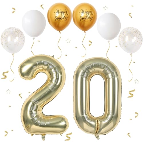 VUCDXOP Champagner Gold Luftballon 20, XXL Riesige Geburtstag Ballon 20, 40" - 101cm Ballon Zahl Deko Folienballon Zahlen 0 & 2, Geburtstagsdeko Jubiläum Party Deko, Fliegt mit Helium (Nummer 20) von VUCDXOP
