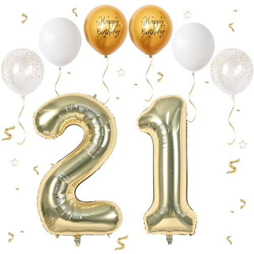VUCDXOP Champagner Gold Luftballon 21, XXL Riesige Geburtstag Ballon 12, 40" - 101cm Ballon Zahl Deko Folienballon Zahlen 1 & 2, Geburtstagsdeko Jubiläum Party Deko, Fliegt mit Helium (Nummer 21/12) von VUCDXOP